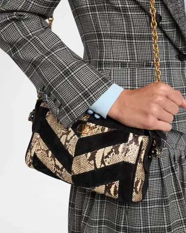 Valentino Garavani Small Patchwork Suede & Python Shoulder Bag | Thumbnail 3 Valentino Garavani Small Patchwork Suede & Python Shoulder Bag | Thumbnail 3