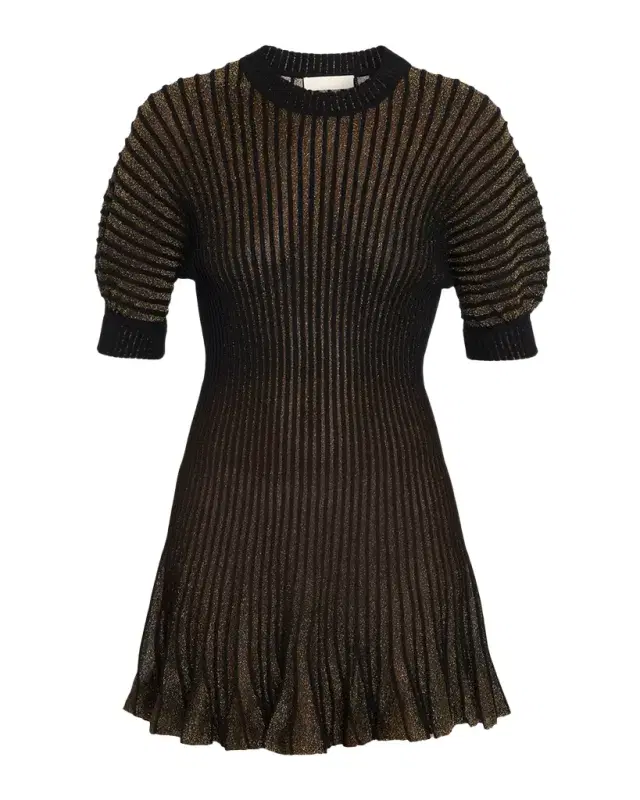 Talie Sparkly Knit Puff-Sleeve Mini Dress