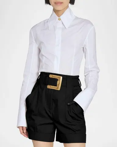Balmain Cotton Popeline Fitted Button-Down Shirt | Thumbnail 3