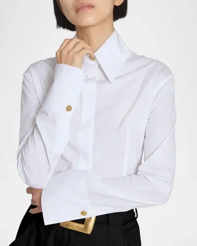 Balmain Cotton Popeline Fitted Button-Down Shirt | Thumbnail 5