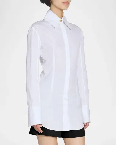 Balmain Cotton Popeline Fitted Button-Down Shirt | Thumbnail 7