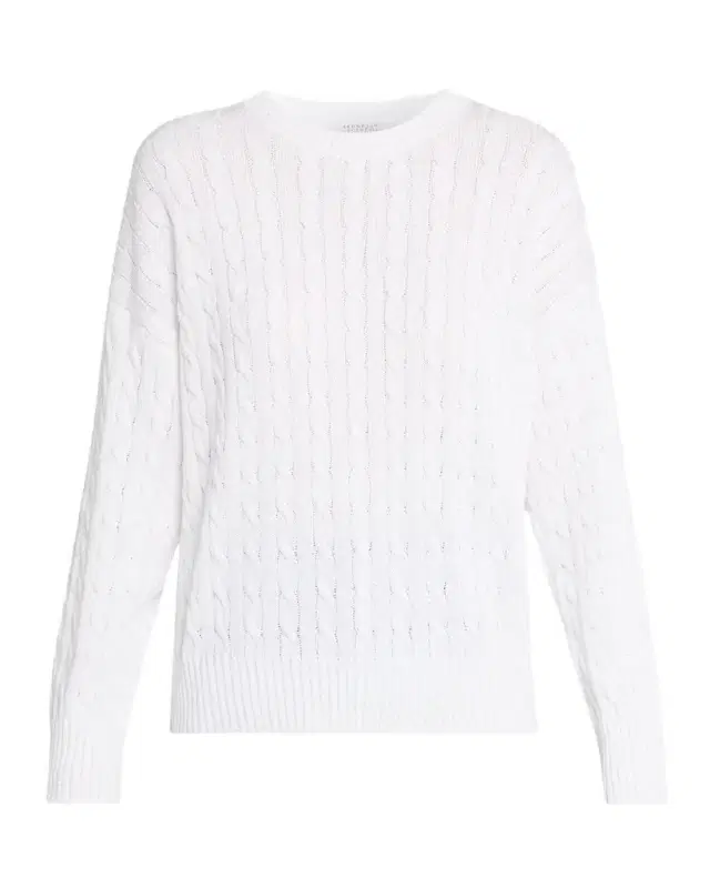 Cotton Paillette Cable-Knit Crewneck Sweater