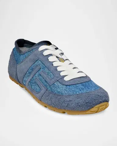 Balmain Racer 45 Denim and Suede Low-Top Sneakers | Thumbnail 2