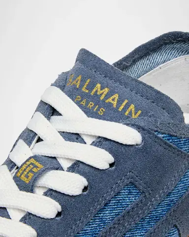 Balmain Racer 45 Denim and Suede Low-Top Sneakers | Thumbnail 3