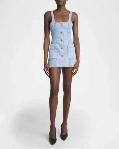 Balmain Denim Button-Front Sleeveless Mini Dress | Thumbnail 2 Balmain Denim Button-Front Sleeveless Mini Dress | Thumbnail 2