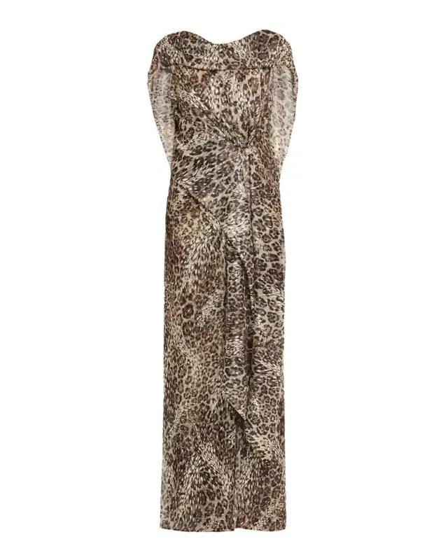 Metallic Leopard-Print Draped Maxi Dress