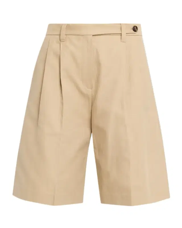 Pleated Cotton-Linen Bull Bermuda Shorts
