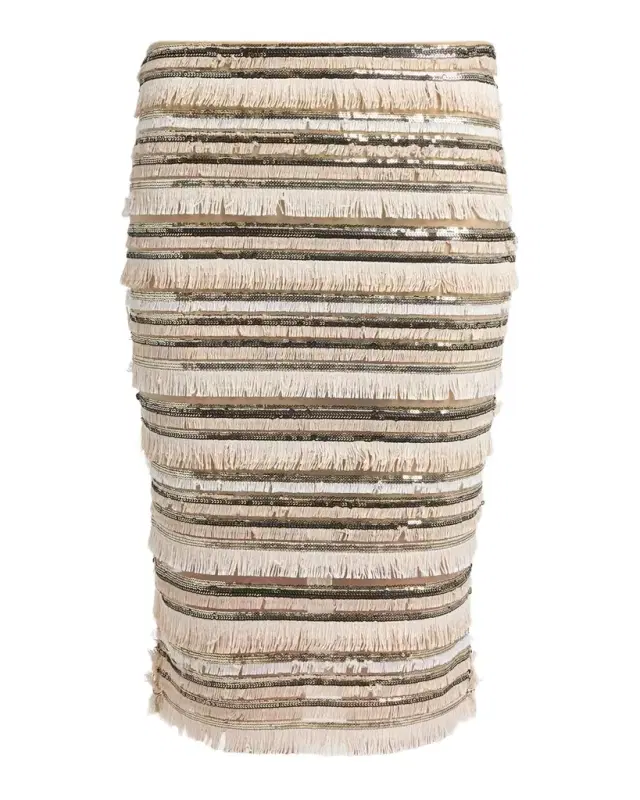 Sequined Fringe Pencil Skirt