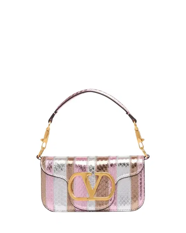 Small Striped Snakeskin Leather Top-Handle Bag