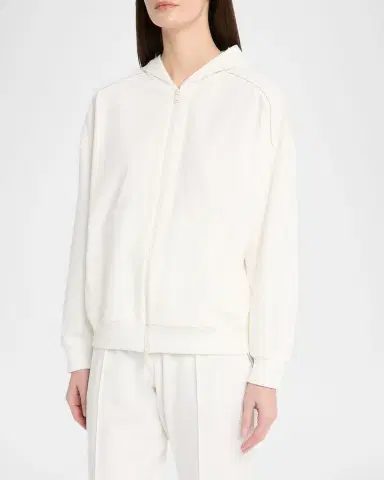 Brunello Cucinelli Monili-Trim Light Fleece Zip Hoodie | Thumbnail 4 Brunello Cucinelli Monili-Trim Light Fleece Zip Hoodie | Thumbnail 4