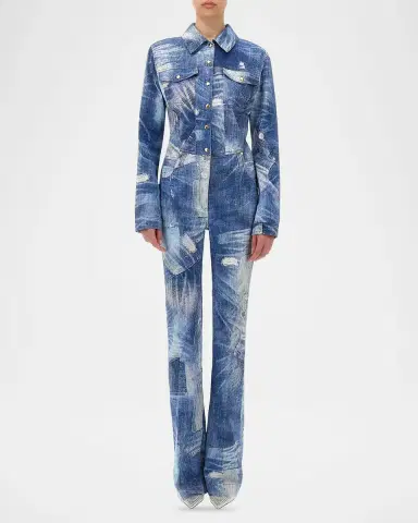 Roberto Cavalli Patchwork Denim Long-Sleeve Bootcut Jumpsuit | Thumbnail 2 Roberto Cavalli Patchwork Denim Long-Sleeve Bootcut Jumpsuit | Thumbnail 2
