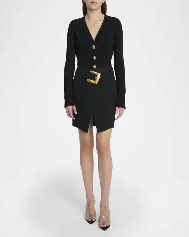 Balmain Belted Grain De Poudre Mini Wrap Skirt | Thumbnail 2 Balmain Belted Grain De Poudre Mini Wrap Skirt | Thumbnail 2