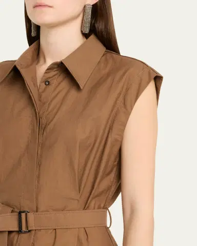 Brunello Cucinelli Crispy Diagonal Cotton Belted Midi Shirtdress | Thumbnail 5 Brunello Cucinelli Crispy Diagonal Cotton Belted Midi Shirtdress | Thumbnail 5