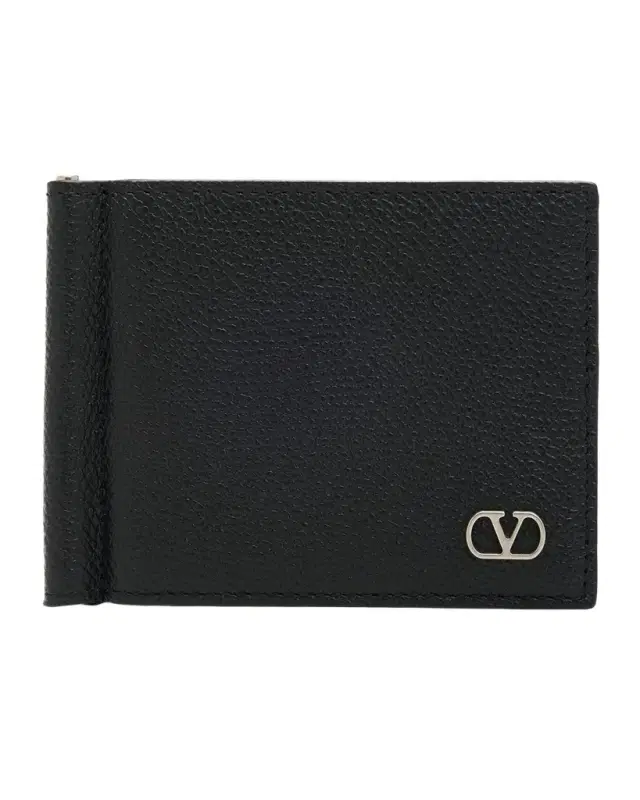 Men 's Vlogo Signature Grainy Calfskin Money Clip Wallet