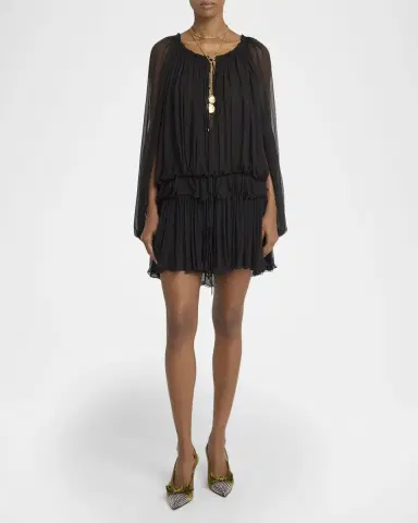 Chloé Gathered Chiffon Cape Mini Dress | Thumbnail 2
