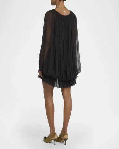 Chloé Gathered Chiffon Cape Mini Dress | Thumbnail 3
