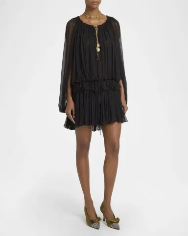 Chloé Gathered Chiffon Cape Mini Dress | Thumbnail 4