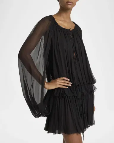 Chloé Gathered Chiffon Cape Mini Dress | Thumbnail 5