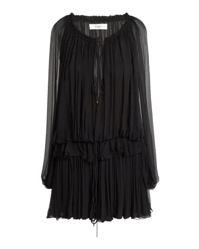 Gathered Chiffon Cape Mini Dress