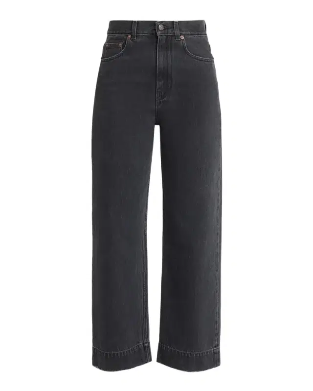 High-Rise Straight-Leg Crop Denim Trousers