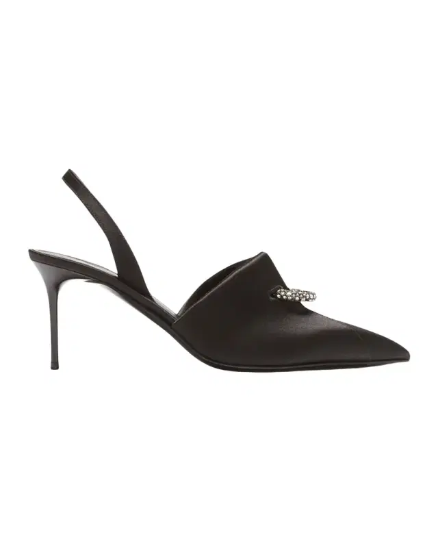 5mm Opa Noir Pierced Satin Slingback Pumps
