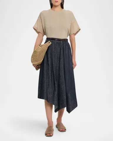 Brunello Cucinelli Cotton Rib Short-Sleeve T-Shirt | Thumbnail 2