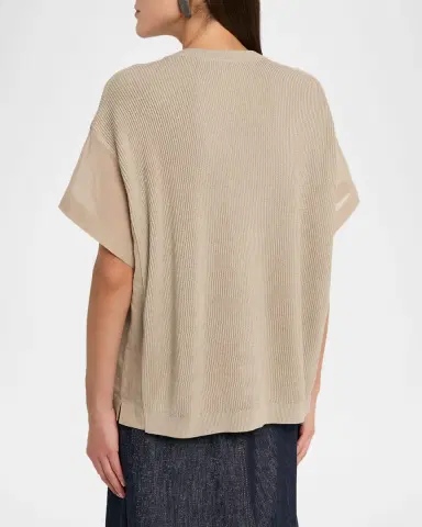 Brunello Cucinelli Cotton Rib Short-Sleeve T-Shirt | Thumbnail 3