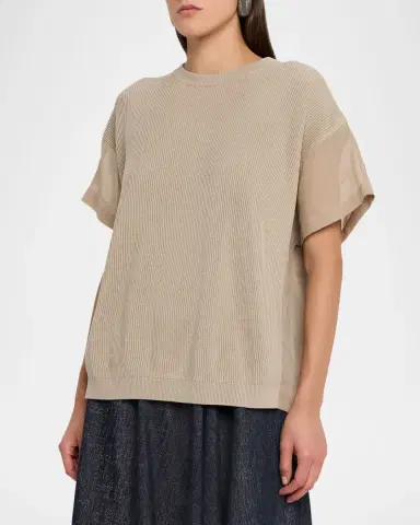 Brunello Cucinelli Cotton Rib Short-Sleeve T-Shirt | Thumbnail 4