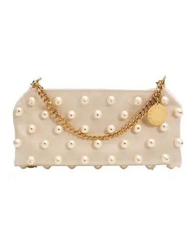 Stella McCartney Falabella Mini Pearly-Embellished Satin Clutch Bag | Thumbnail 1 Stella McCartney Falabella Mini Pearly-Embellished Satin Clutch Bag | Thumbnail 1