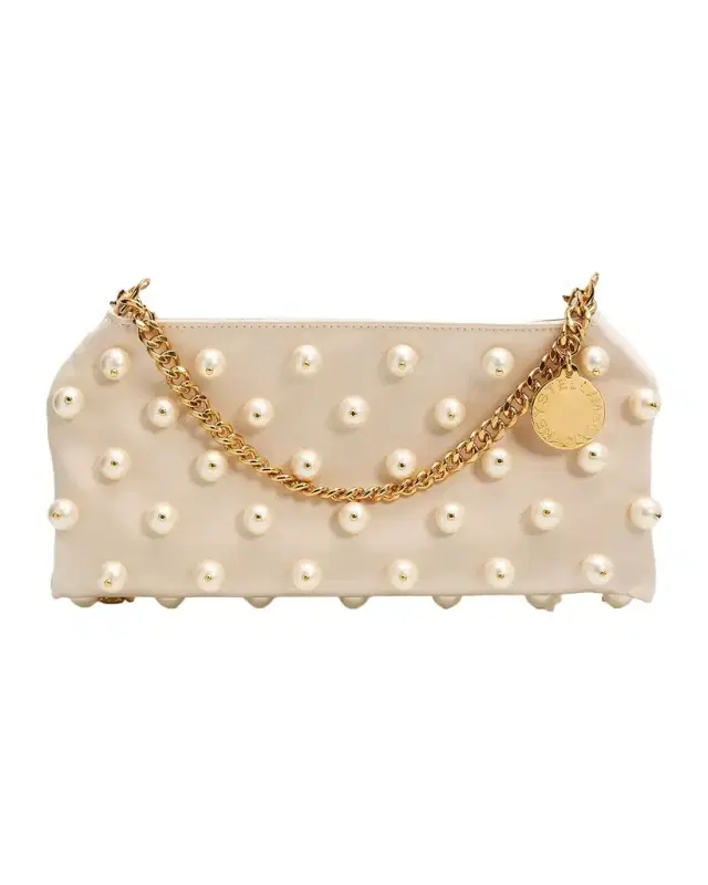 Falabella Mini Pearly-Embellished Satin Clutch Bag