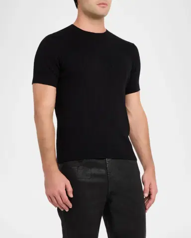 Emporio Armani Men's Jacquard Stripe Short-Sleeve Sweater | Thumbnail 4