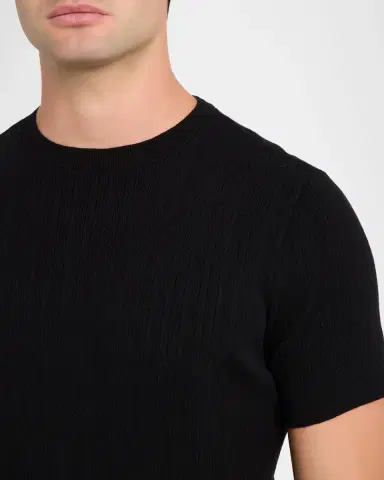 Emporio Armani Men's Jacquard Stripe Short-Sleeve Sweater | Thumbnail 5
