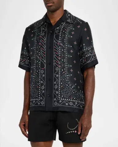 Amiri Men's Silk Crystal Print Bowling Shirt | Thumbnail 3 Amiri Men's Silk Crystal Print Bowling Shirt | Thumbnail 3
