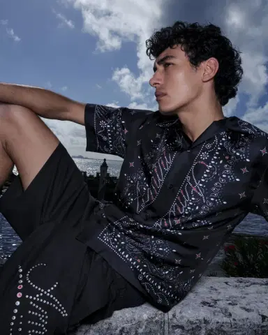 Amiri Men's Silk Crystal Print Bowling Shirt | Thumbnail 4 Amiri Men's Silk Crystal Print Bowling Shirt | Thumbnail 4