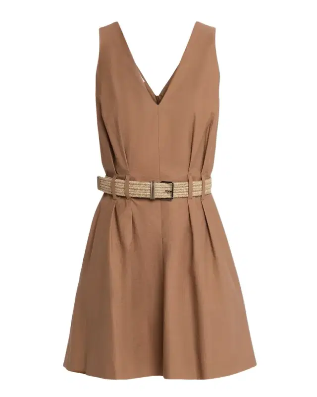 Crispy Diagonal Cotton Belted Mini Dress