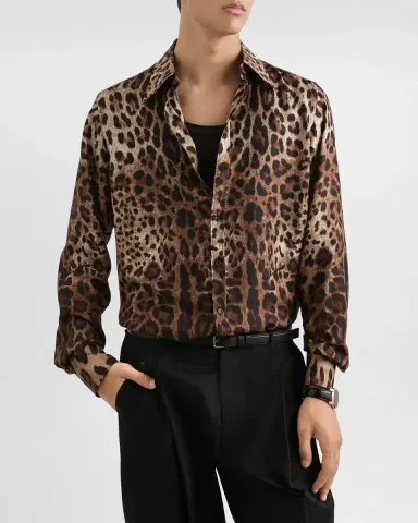 Dolce & Gabbana Men's Leopard-Print Poplin Button-Down Shirt | Thumbnail 4 Dolce & Gabbana Men's Leopard-Print Poplin Button-Down Shirt | Thumbnail 4