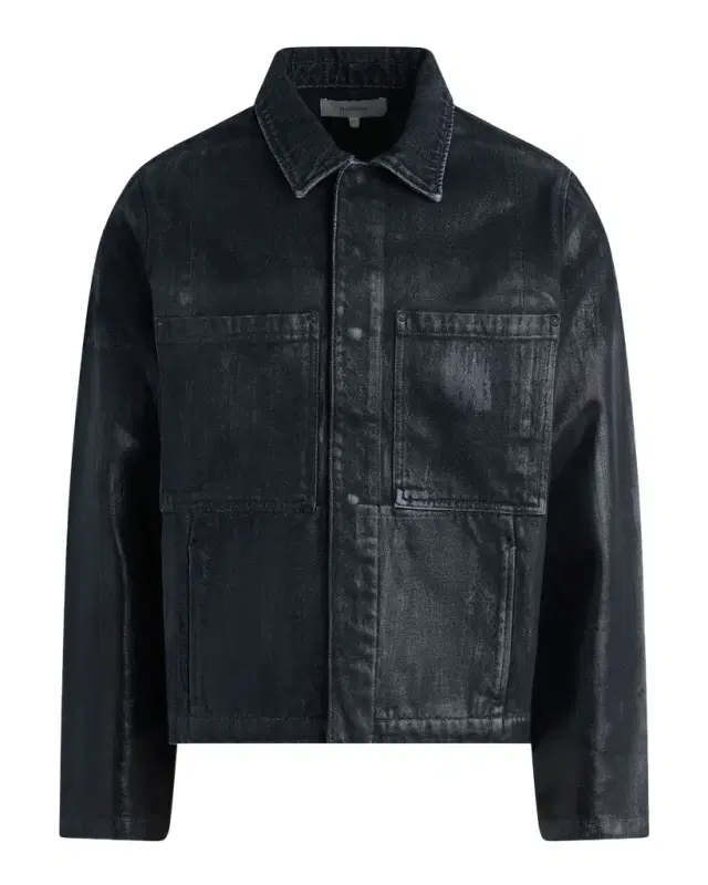 Men 's Worker Coated Black Denim Jacket
