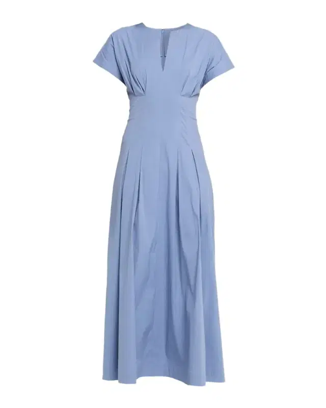 Cap-Sleeve Pleated Cotton Poplin Midi Dress
