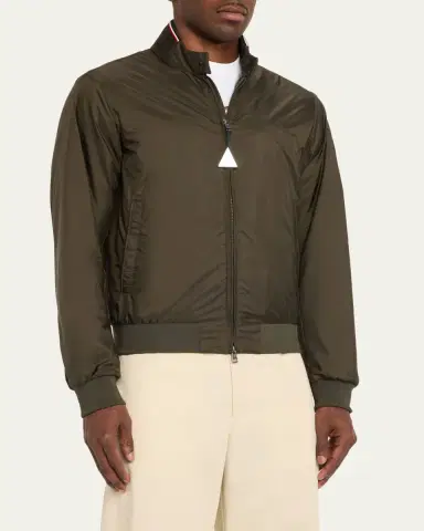 Moncler Men's Reppe Nylon Collar-Logo Full-Zip Jacket | Thumbnail 4