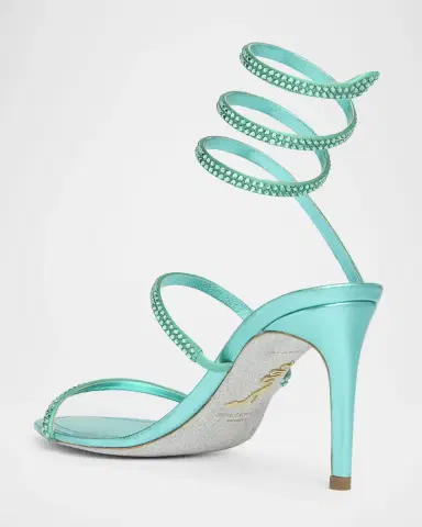 René Caovilla 80mm Cleo Crystal Metallic Leather Sandals | Thumbnail 2
