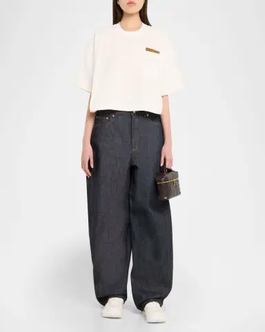 Bottega Veneta Intrecciato-Pocket Pima Cotton Jersey Crop T-Shirt | Thumbnail 2