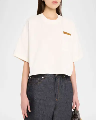 Bottega Veneta Intrecciato-Pocket Pima Cotton Jersey Crop T-Shirt | Thumbnail 4