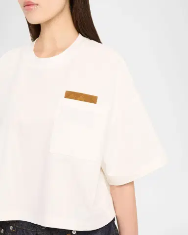 Bottega Veneta Intrecciato-Pocket Pima Cotton Jersey Crop T-Shirt | Thumbnail 5