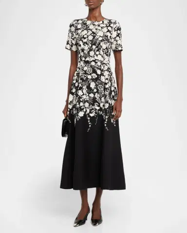 Adam Lippes Evangeline Two-Tone Floral Midi Dress | Thumbnail 2