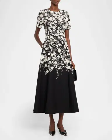 Adam Lippes Evangeline Two-Tone Floral Midi Dress | Thumbnail 4