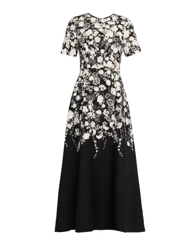 Evangeline Two-Tone Floral Midi Dress