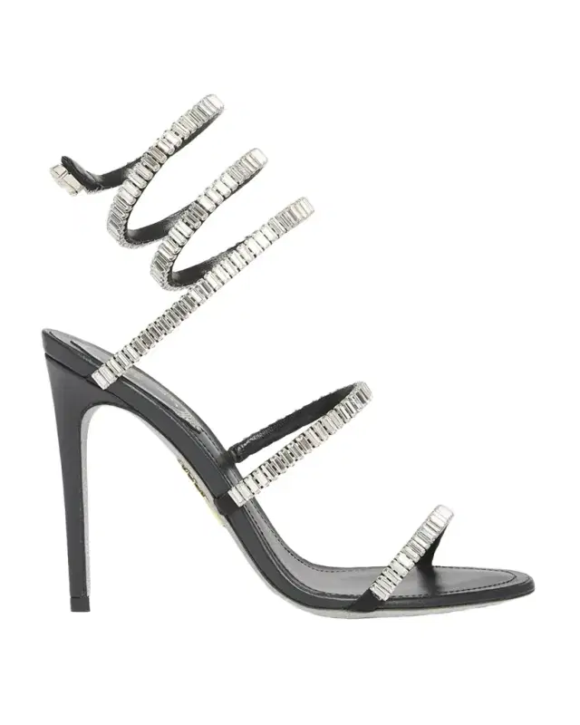 105mm Cleo Leather Baguette Crystal Sandals