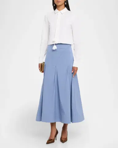Lela Rose Godet Cotton Poplin Midi Skirt | Thumbnail 2 Lela Rose Godet Cotton Poplin Midi Skirt | Thumbnail 2