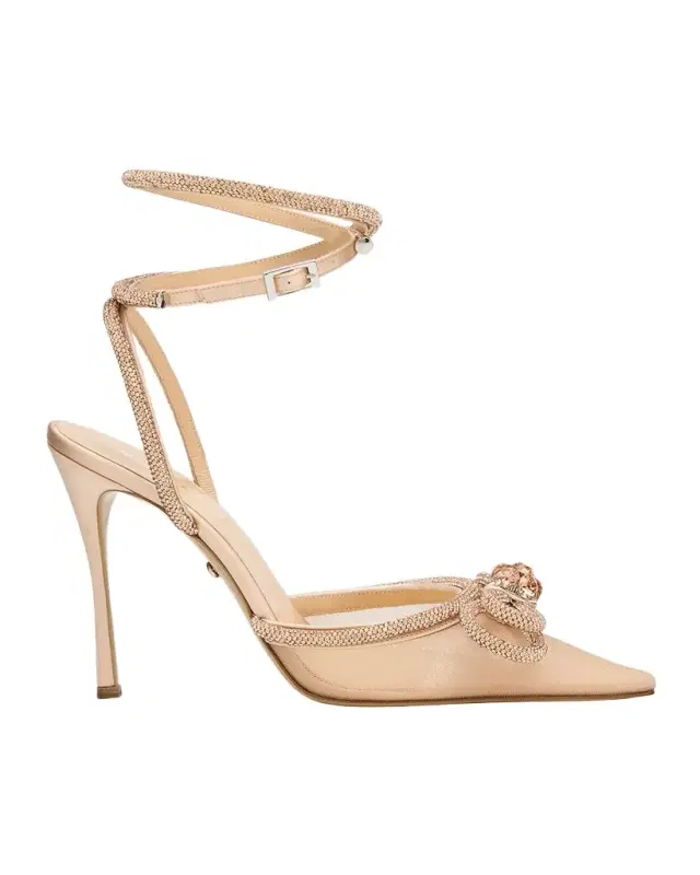 Strass Mesh Double Bow Ankle-Strap Pumps