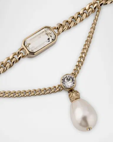 Alexander McQueen Skull and Crystal Necklace with Pearly Drop | Thumbnail 3 Alexander McQueen Skull and Crystal Necklace with Pearly Drop | Thumbnail 3